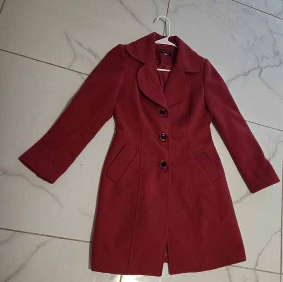 Women's R Pasarella Wool Blend Winter Coat | Classic Tailored Red | Size 10 - Picture 9 of 9